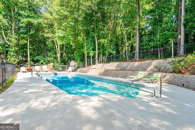 view of swimming pool with a patio