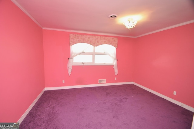 empty room with carpet floors and ornamental molding