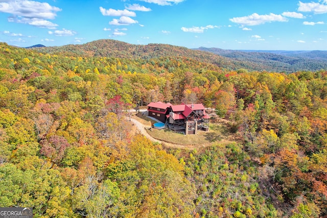 birds eye view of property featuring a mountain view