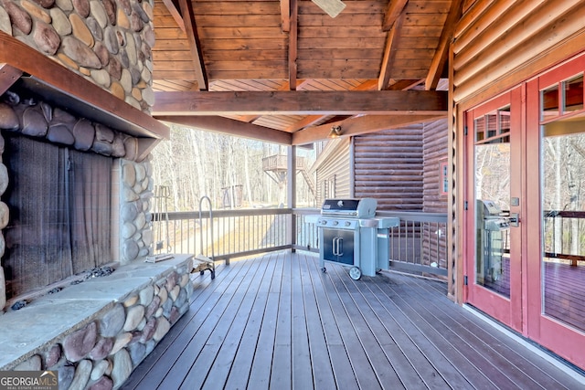 deck featuring area for grilling and french doors