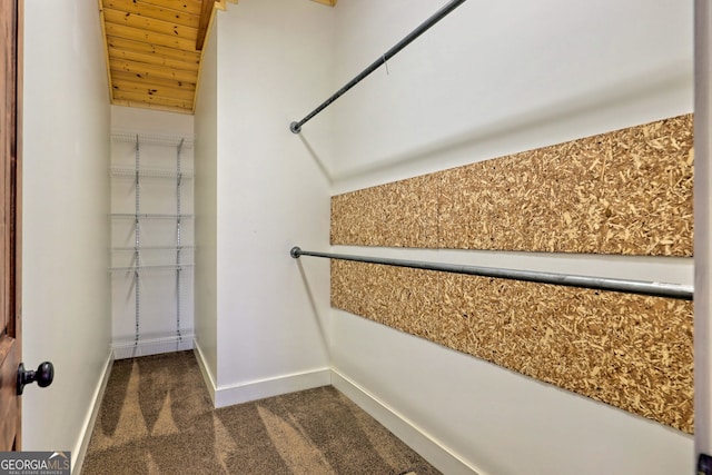 spacious closet featuring dark colored carpet