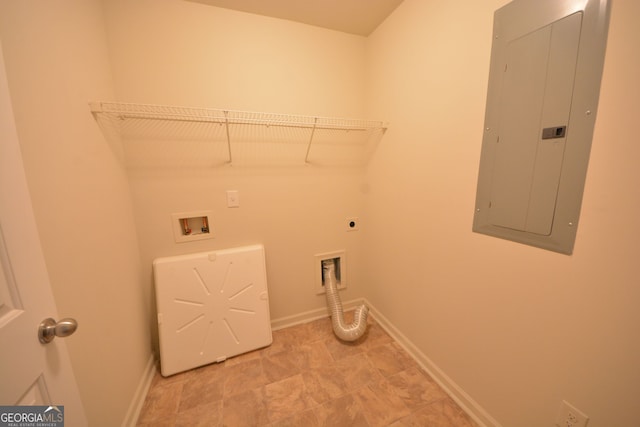 laundry room featuring electric panel, electric dryer hookup, and washer hookup