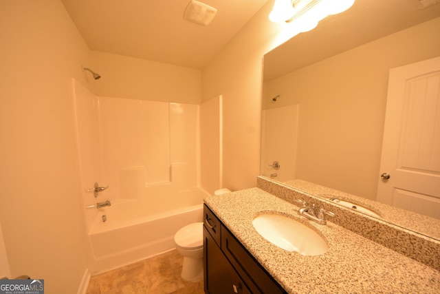 full bathroom with vanity, toilet, and bathtub / shower combination