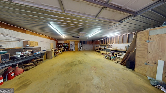 garage featuring a workshop area