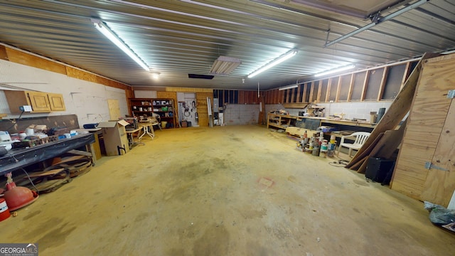 garage featuring a workshop area