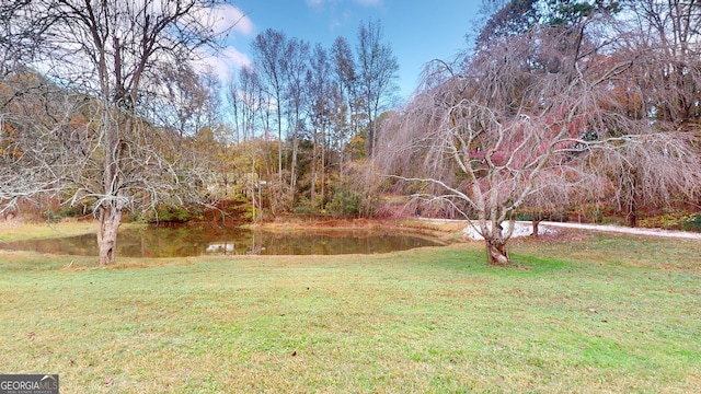 view of yard with a water view