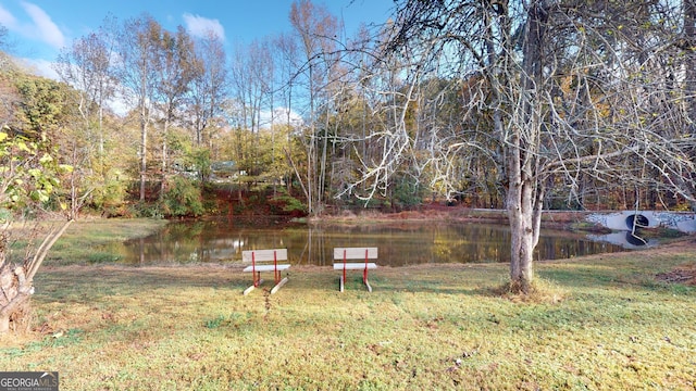 view of yard with a water view