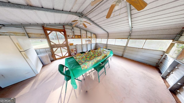 unfurnished sunroom with a wealth of natural light and lofted ceiling