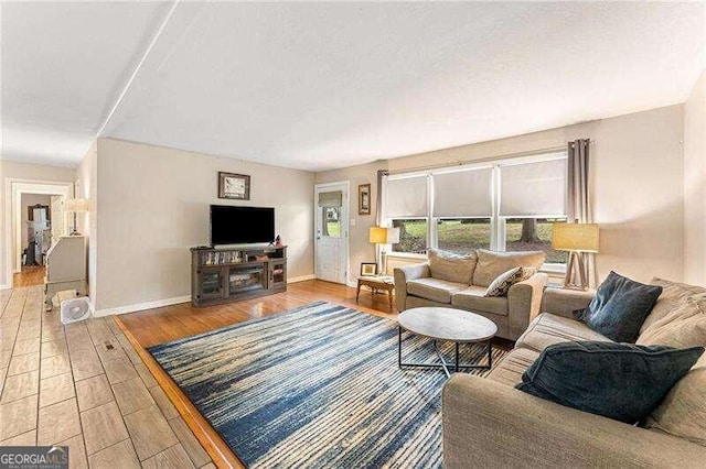 living room with wood-type flooring