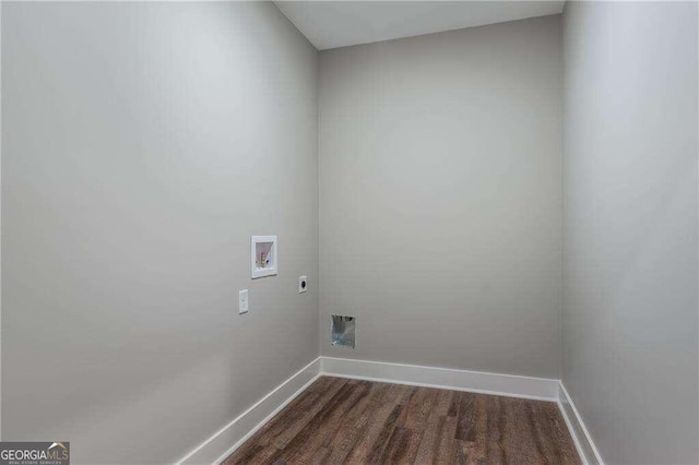 clothes washing area featuring electric dryer hookup, washer hookup, and dark hardwood / wood-style floors