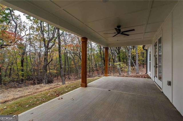 view of patio featuring ceiling fan