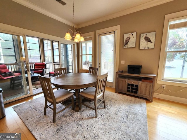 dining room featuring a wealth of natural light and light hardwood / wood-style flooring