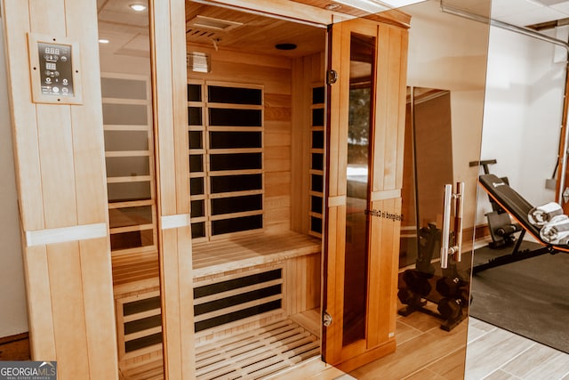 view of sauna / steam room featuring hardwood / wood-style flooring