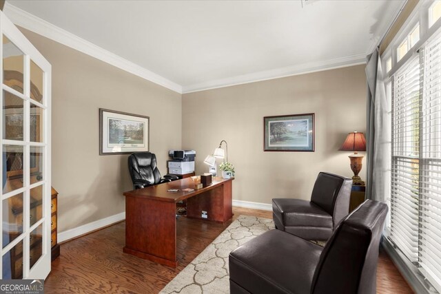 5 Arabian Ave, Alpharetta, GA 30004 - home office with baseboards, crown molding, and wood finished floors