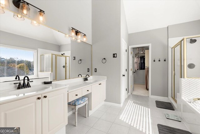 5 Arabian Ave, Alpharetta, GA 30004 - full bathroom with a stall shower, tile patterned flooring, a sink, and baseboards