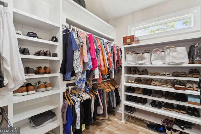 spacious closet featuring light hardwood / wood-style flooring