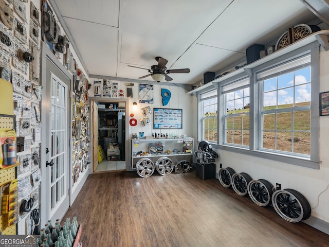 miscellaneous room featuring hardwood / wood-style floors and ceiling fan