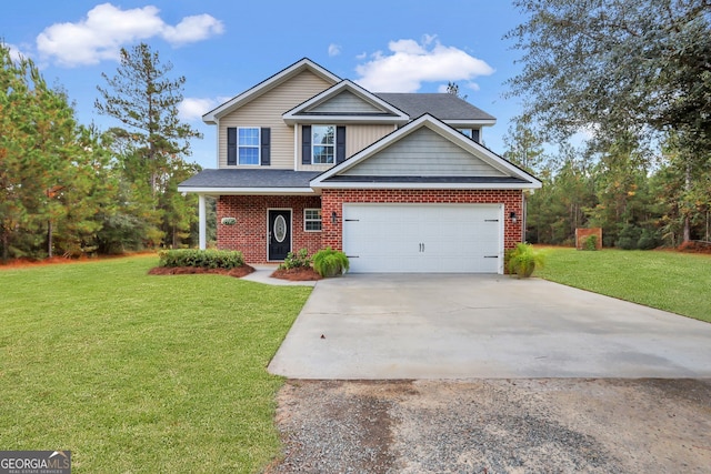 craftsman-style home featuring a garage and a front yard