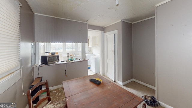 dining area with ornamental molding