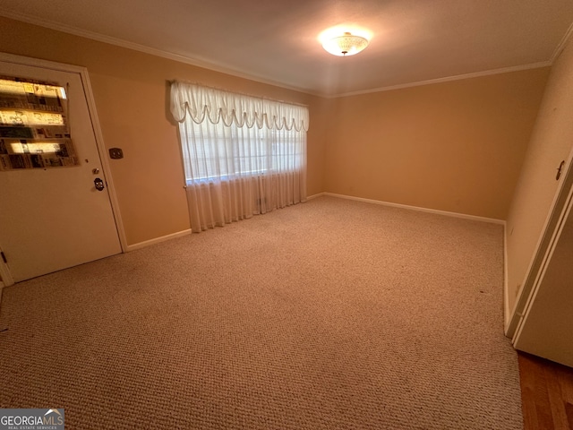 carpeted spare room featuring ornamental molding