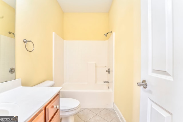 full bathroom featuring toilet, bathtub / shower combination, vanity, and tile patterned flooring