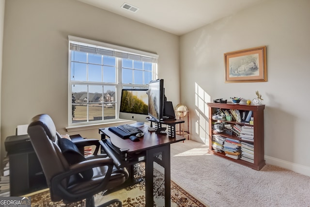 view of carpeted home office