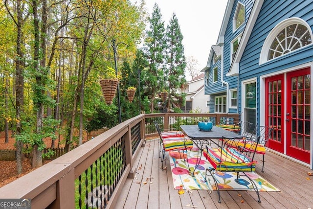 wooden terrace with french doors