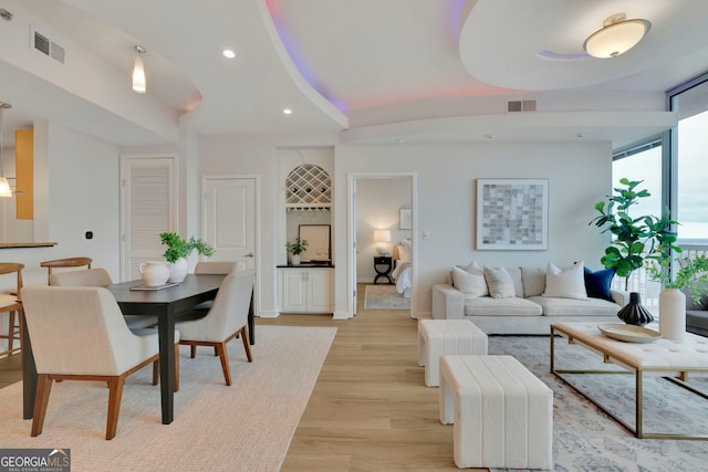 living room with light wood-type flooring