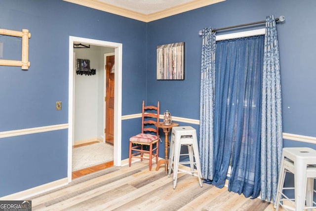 office space featuring ornamental molding and hardwood / wood-style floors