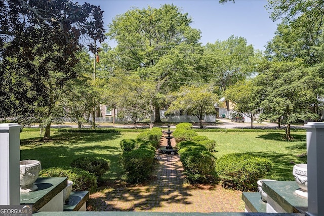 view of property's community with a lawn