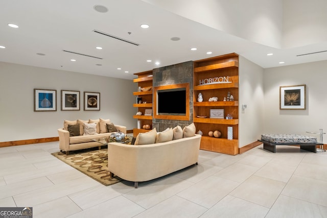 living room featuring light tile patterned floors