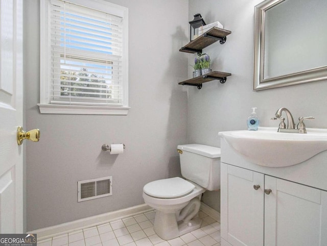 bathroom featuring vanity, toilet, and tile patterned flooring