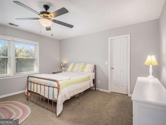 bedroom with carpet flooring and ceiling fan