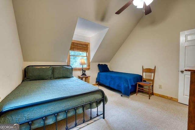 644 Matrix Ln, Ellijay, GA 30540 - carpeted bedroom with ceiling fan, baseboards, and lofted ceiling