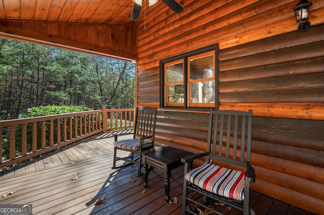 wooden deck with ceiling fan