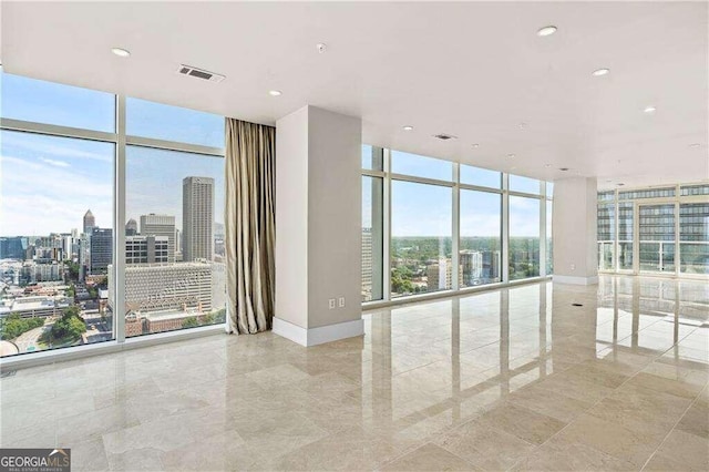 spare room with plenty of natural light and expansive windows