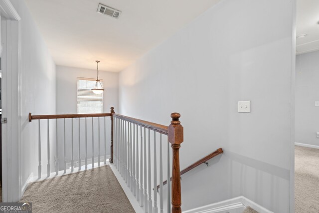 staircase with carpet flooring