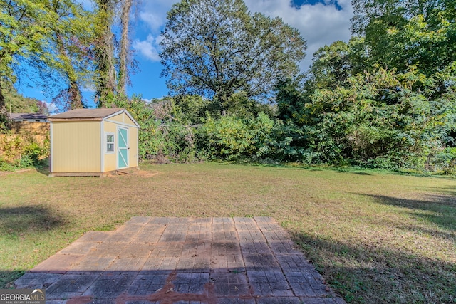 view of yard with a shed