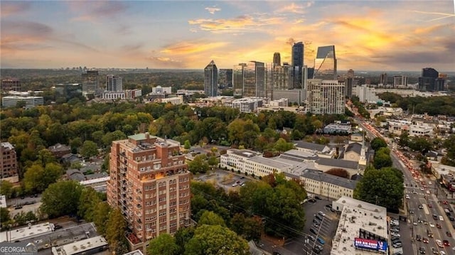 view of aerial view at dusk