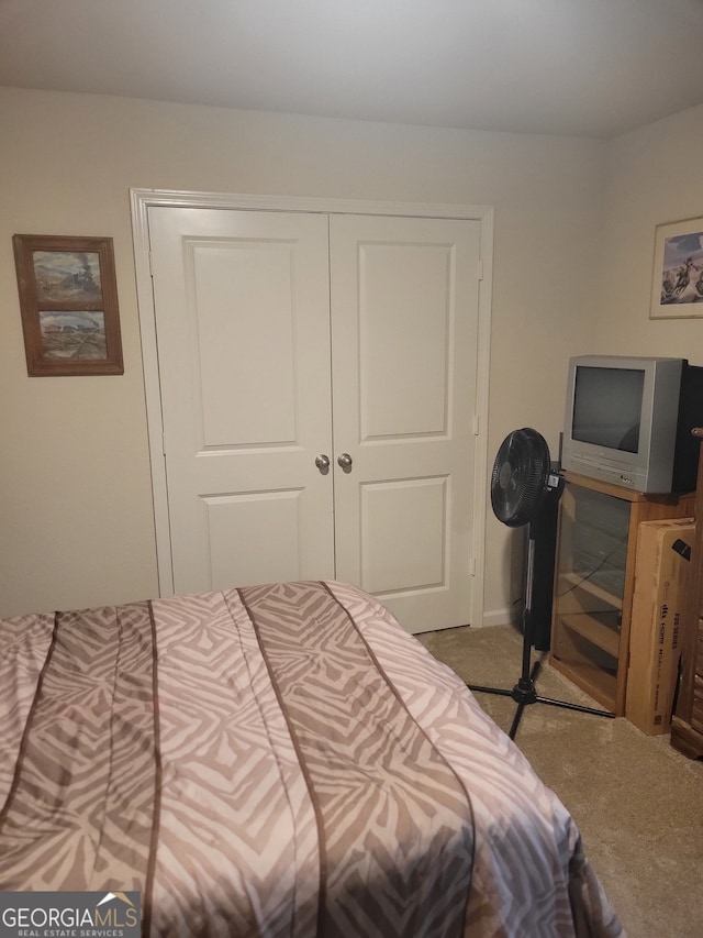 bedroom with carpet flooring and a closet