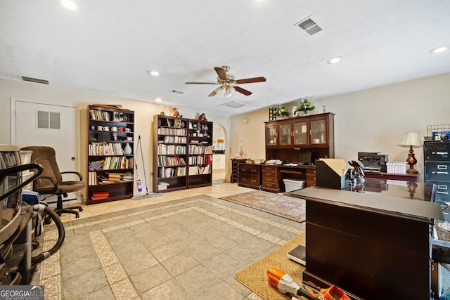 home office featuring ceiling fan