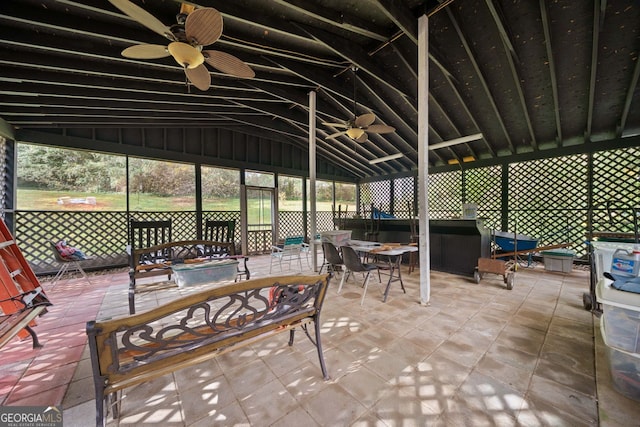 view of patio featuring ceiling fan