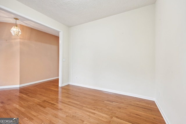 spare room featuring a textured ceiling and light hardwood / wood-style flooring