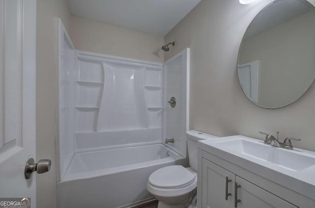 full bathroom with shower / bath combination, toilet, and vanity