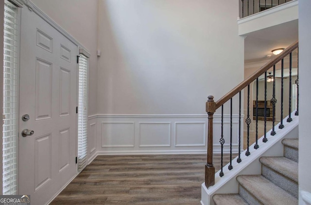 entryway with dark hardwood / wood-style flooring