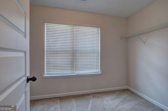 walk in closet with carpet flooring