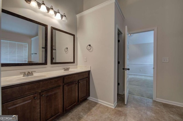 bathroom with vanity and tile patterned flooring