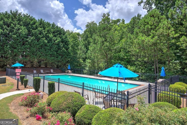 view of swimming pool featuring a patio