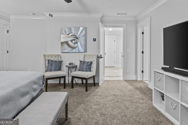 265 Federal St, Athens, GA 30607 - carpeted bedroom featuring crown molding and a ceiling fan