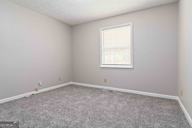 carpeted spare room with a textured ceiling